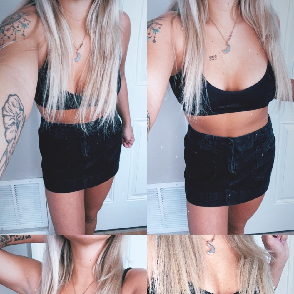 Black denim mini skirt